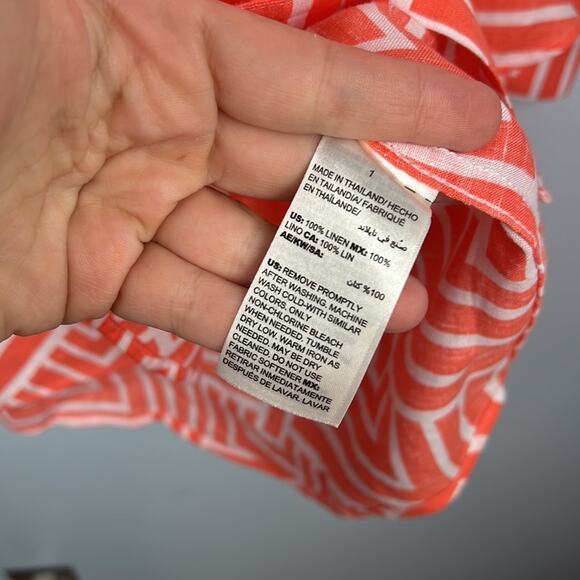 Chico's Vibrant Orange and White Patterned Button Down - Picture 4 of 8